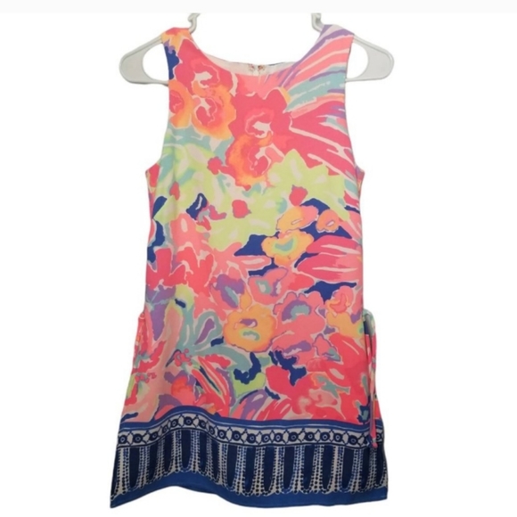 Lilly Pulitzer Donna Pink Blue Shift Romper with Side Ties Style 24784 Size 0. - Picture 2 of 6